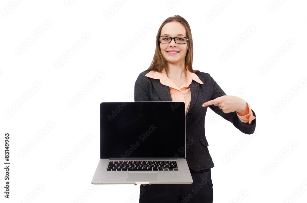 Working lady with laptop isolated on white Working lady with laptop isolated on white