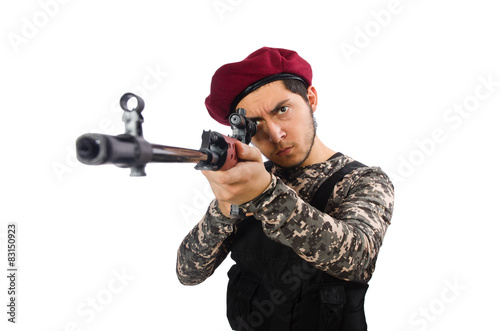Soldier with a weapon isolated on white