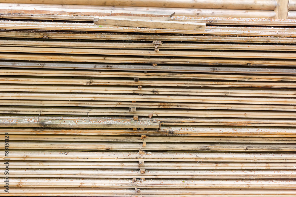 Selection of freshly sawn timber material Selection of freshly sawn timber material