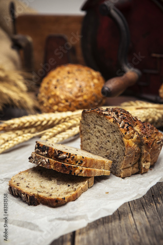 Delicious homemade bread with whole grains and black cumin