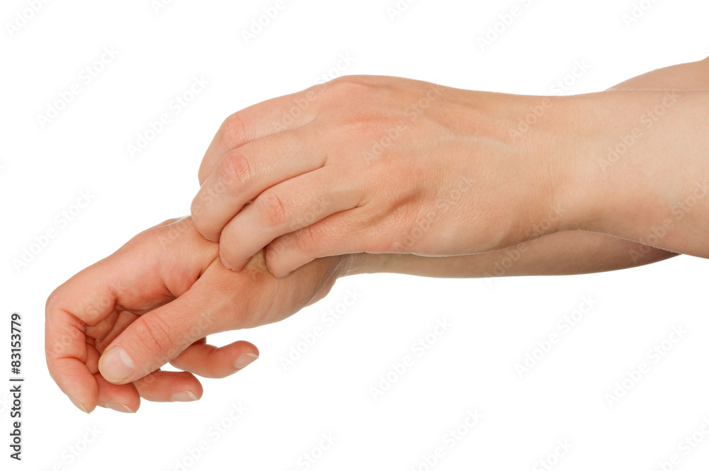 Hands scratching skin isolated on white Hands scratching skin isolated on white