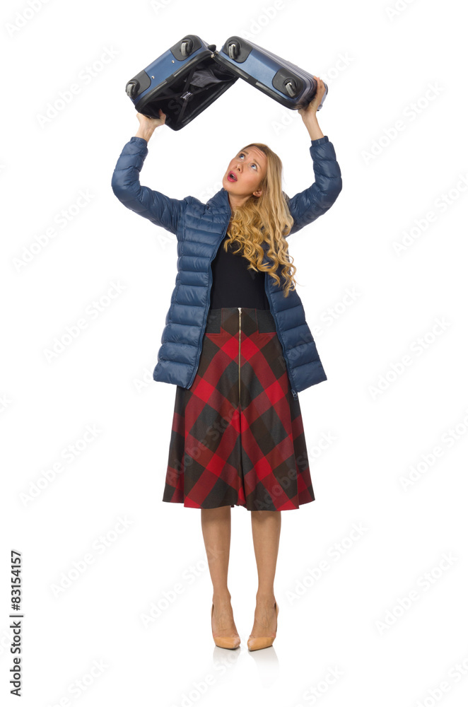 Pretty female model in blue jacket isolated on white Pretty female model in blue jacket isolated on white