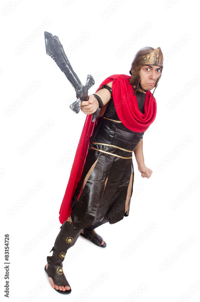 Gladiator holding sword isolated on white Gladiator holding sword isolated on white