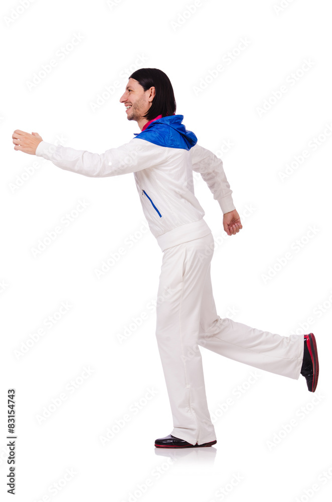A man in white sportswear isolated on white A man in white sportswear isolated on white