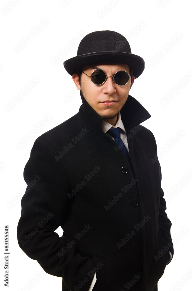 Man wearing black coat isolated on white Man wearing black coat isolated on white