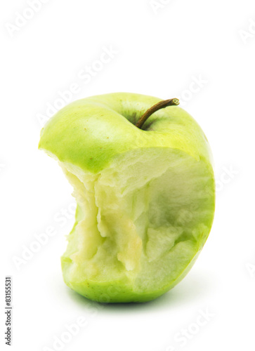 bitten green apple isolated on white 