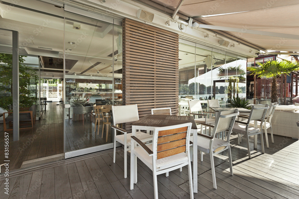Modern riverside cafe terrace Modern riverside cafe terrace
