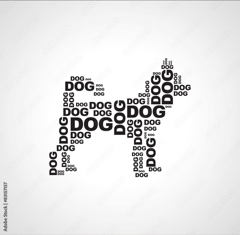 Naklejka premium dog consists of the words dog black n white background
