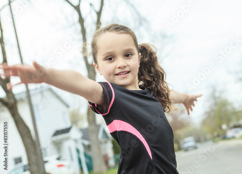Young girl street jogging