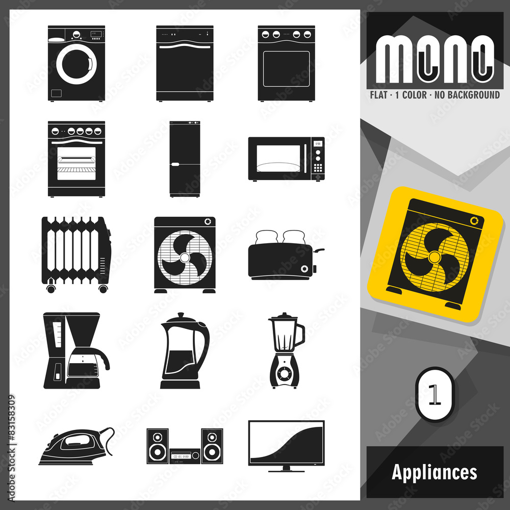 Mono Icons - Appliances 1. Flat monocromatic icons Mono Icons - Appliances 1. Flat monocromatic icons