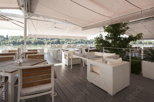 Riverside cafe in summer