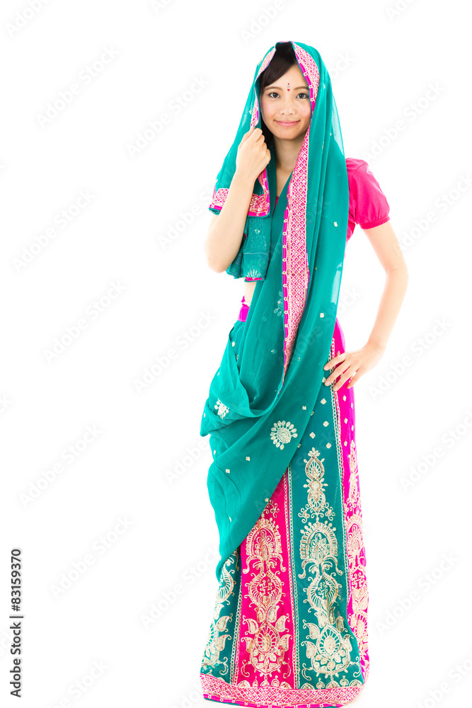young asian woman wearing Sari on white background young asian woman wearing Sari on white background