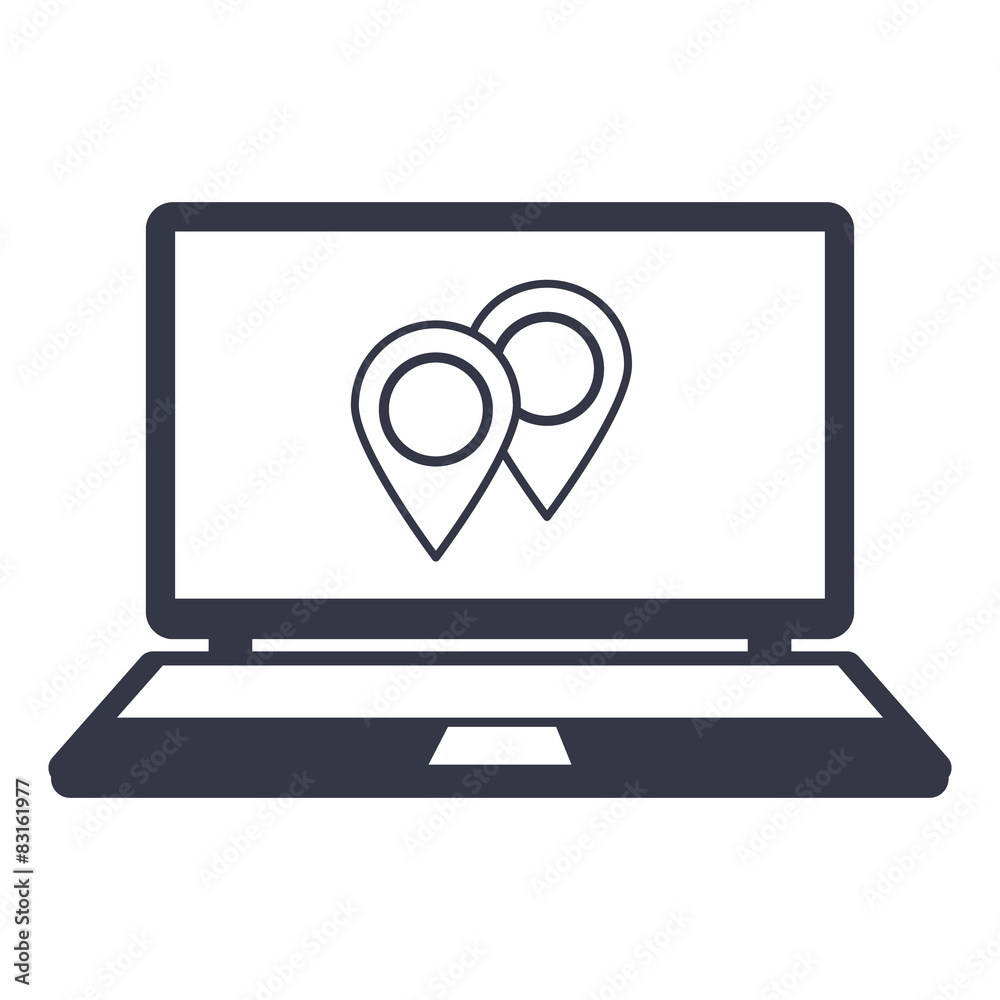 Vector icon pin map on the monitor of laptop Vector icon pin map on the monitor of laptop