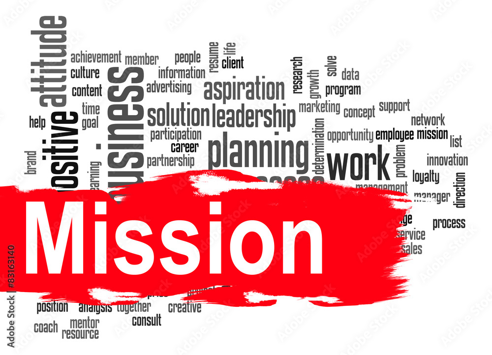 Fototapeta premium Mission word cloud with red banner