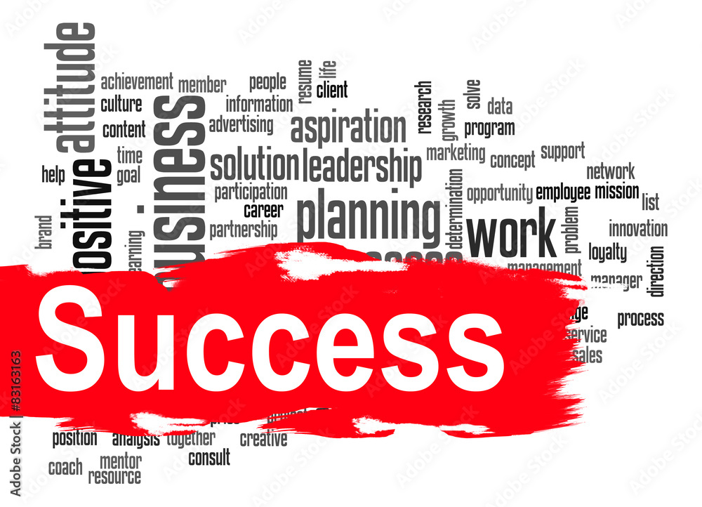 Success word cloud with red banner Success word cloud with red banner