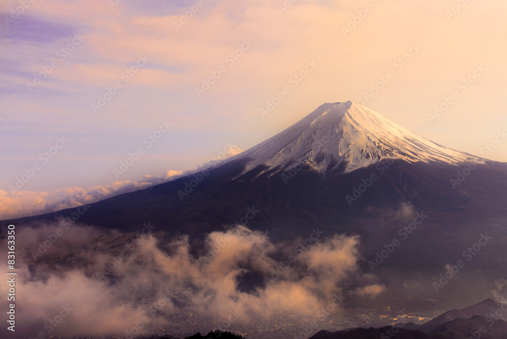 Mount Fuji Over the Cloud in the Evening