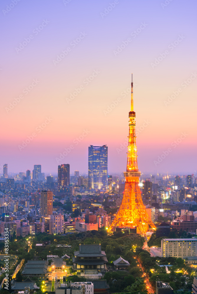 Naklejka premium Widok z lotu ptaka miasta Tokio i wieży Tokyo