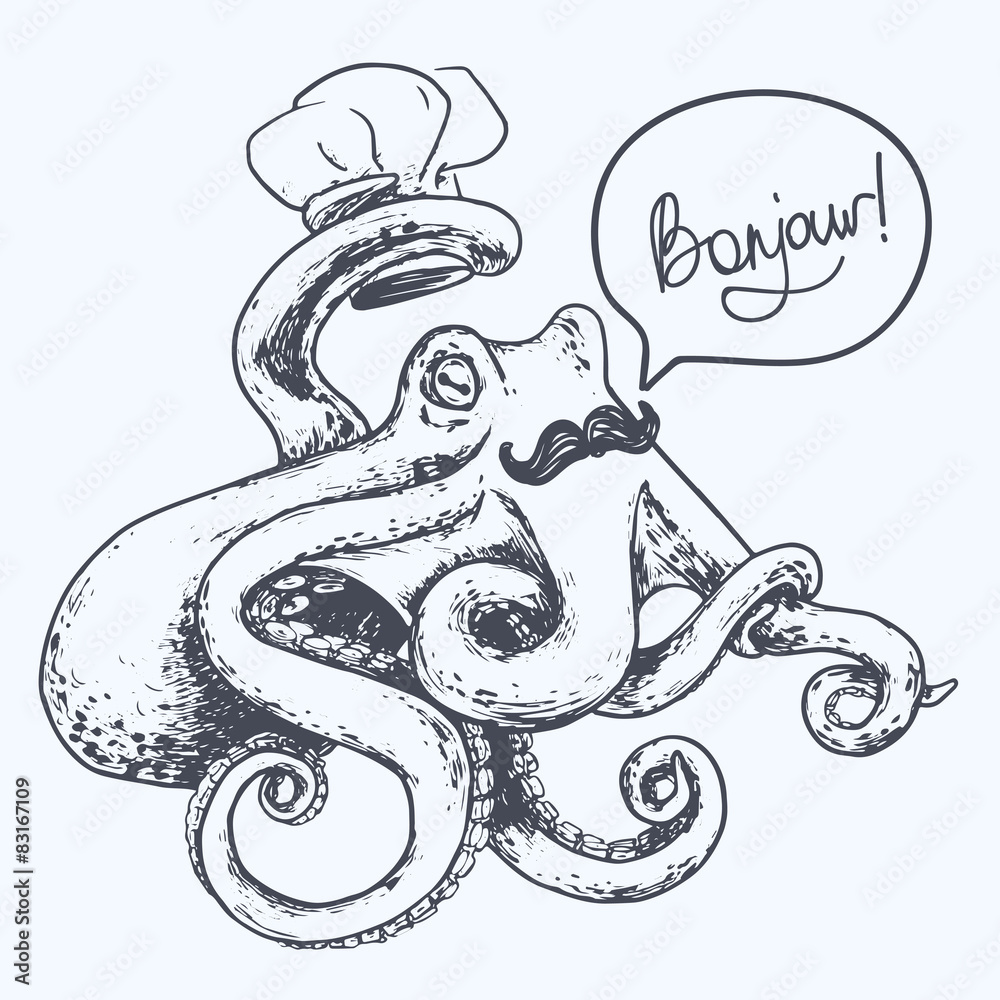Fototapeta premium cook octopus sketch