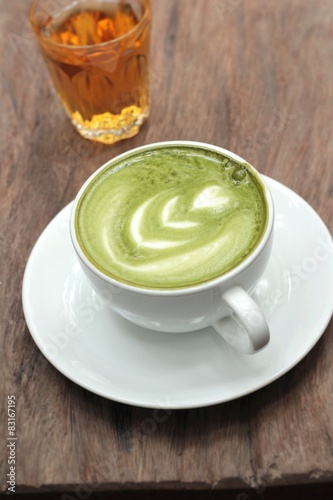 Green tea and milk and hot tea for drinking