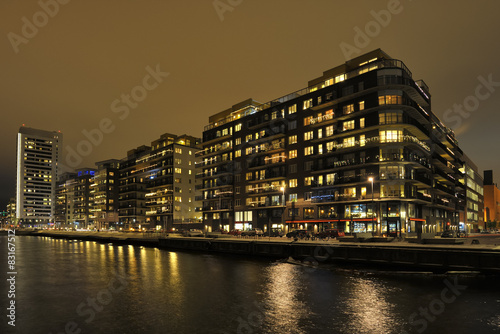 Modern apartment Buildings at night. © a40757se