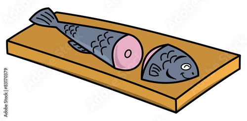 fish cut in two on a board