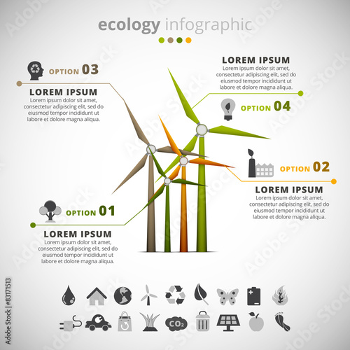 Ecology infographic made of wind turbine. 
