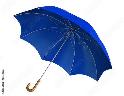 Blue umbrella or parasol with classic curved handle