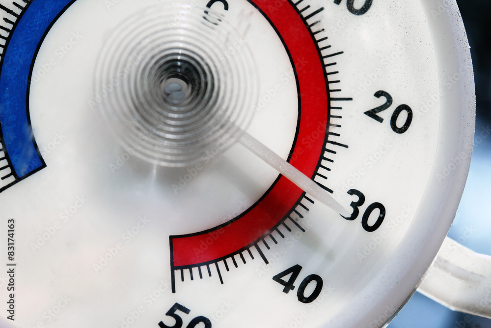 hot weather - closeup of outdoor thermometer hot weather - closeup of outdoor thermometer