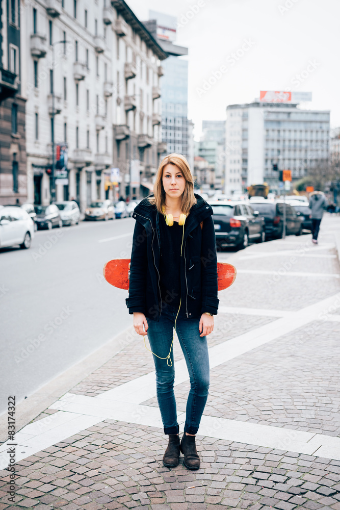 young beautiful hipster sporty blonde woman young beautiful hipster sporty blonde woman