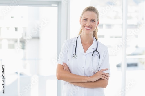 Confident female doctor smiling at camera