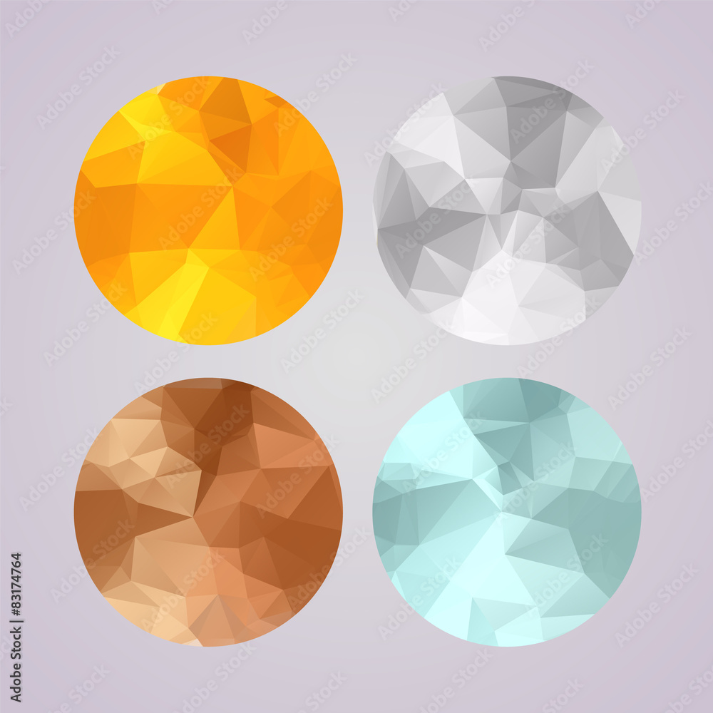 Set of medals gold, silver, bronze, platinum in polygonal style Set of medals gold, silver, bronze, platinum in polygonal style