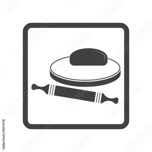 Vector illustration of dough and rolling pin on a wooden board.