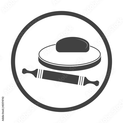 Vector illustration of dough and rolling pin on a wooden board.