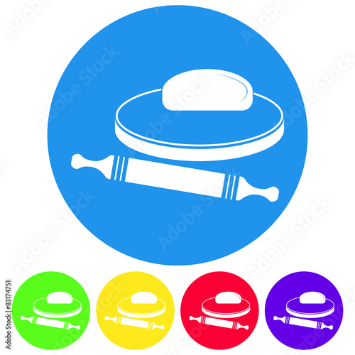 Vector illustration of dough and rolling pin on a wooden board.