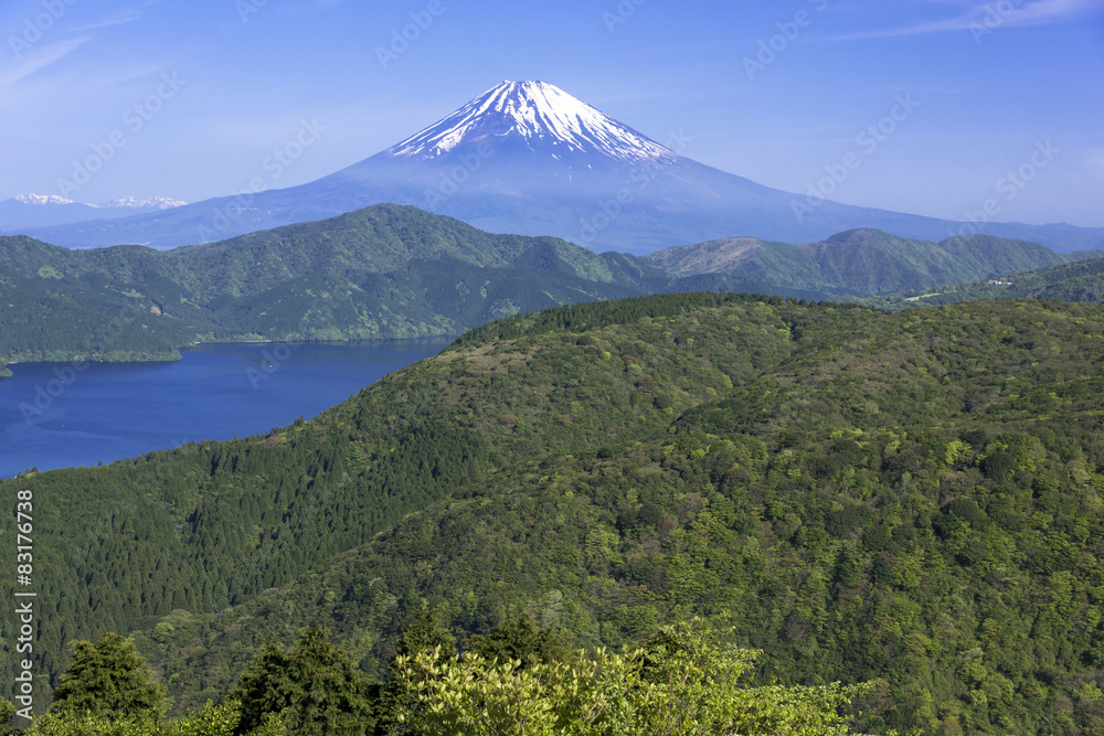 大観山より芦ノ湖と富士山