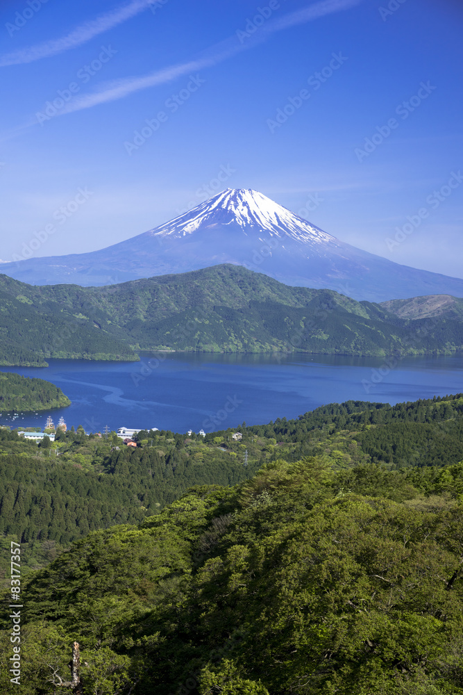 大観山より芦ノ湖と富士山