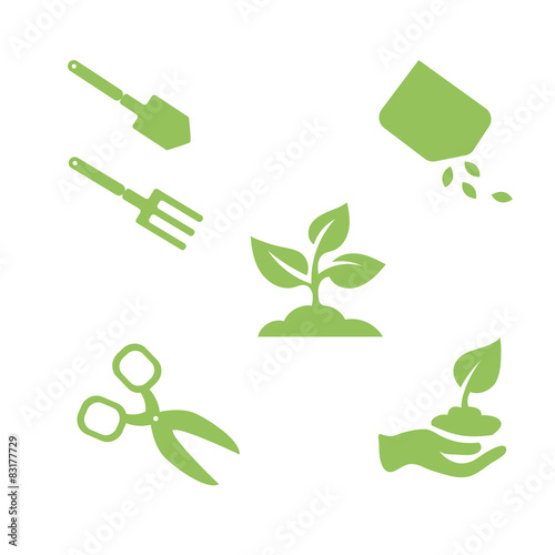Garden objects and design elements isolated on white