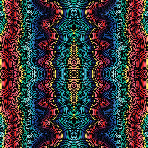 Colorful seamless waves hand-drawn pattern