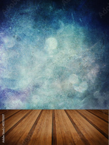 Retro grunge texture background with wooden floor platform foreg
