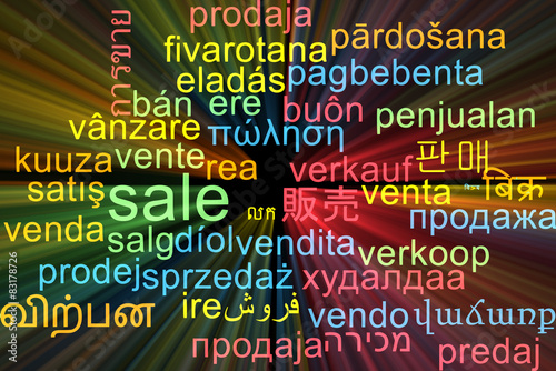 Sale multilanguage wordcloud background concept glowing