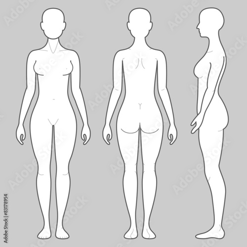 Womans Body From, front, rear and side views