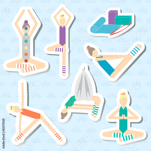 Set of stickers for yoga, fitness, aeroyoga. Flat design. vector