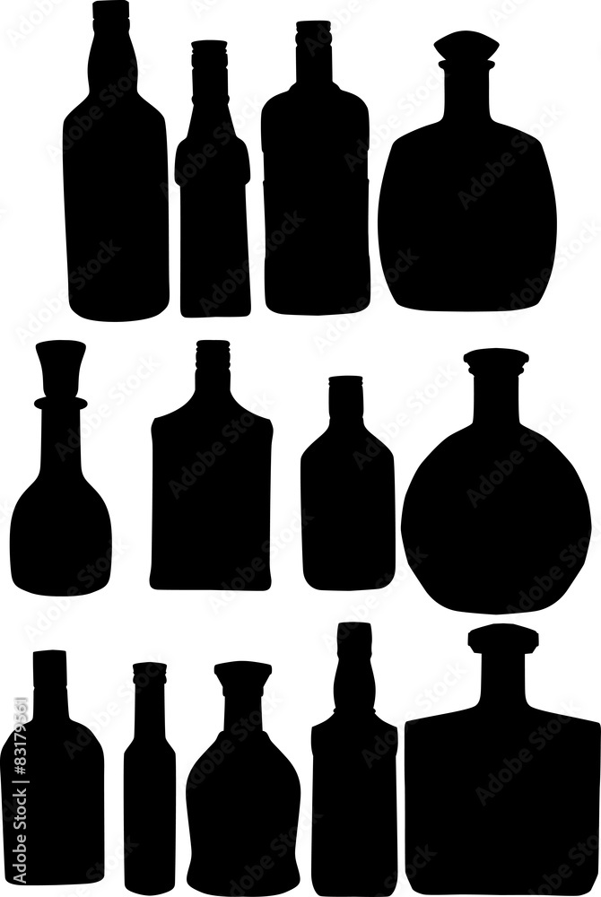 thirteen bottle silhouettes isolated on white thirteen bottle silhouettes isolated on white