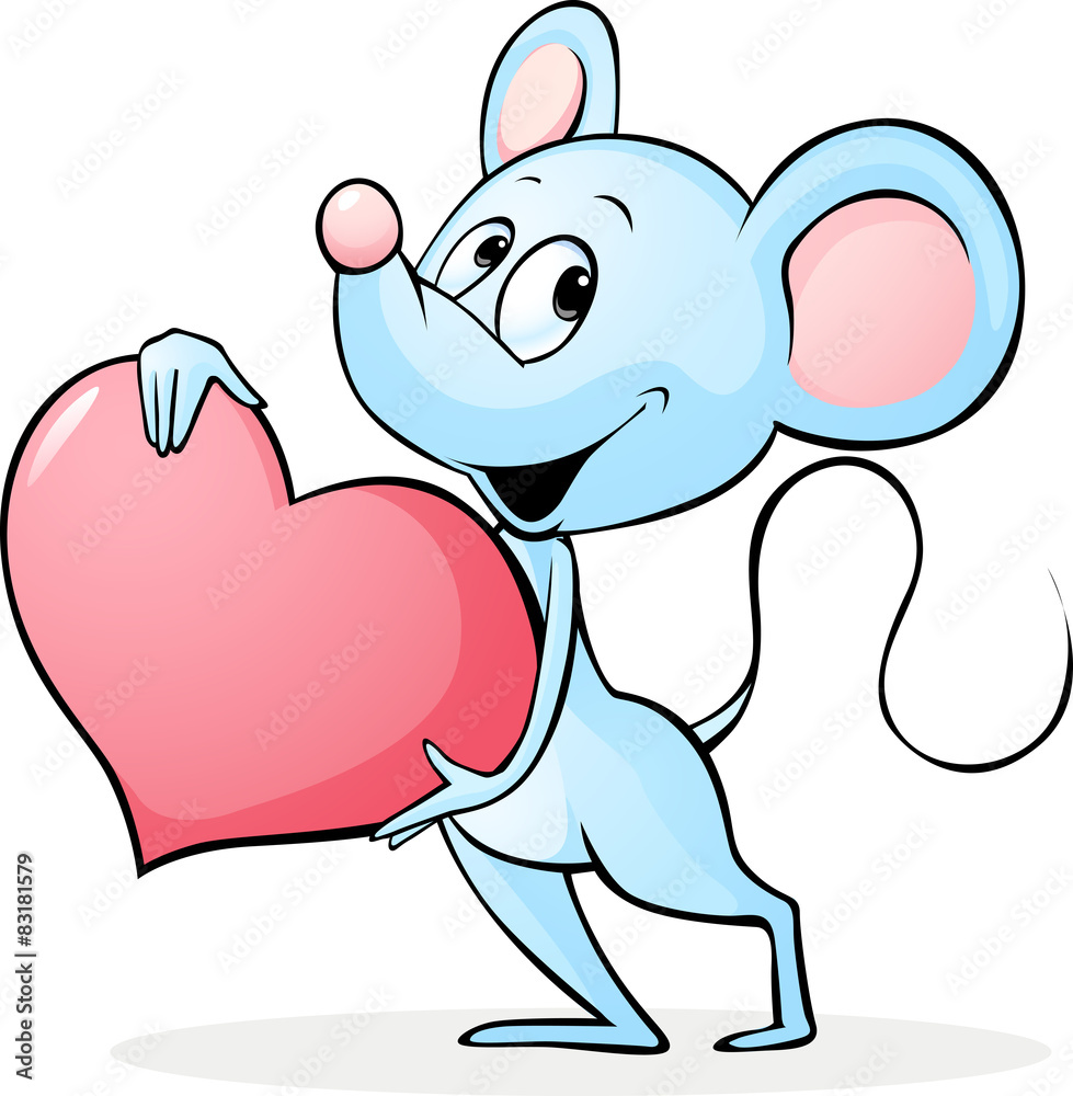 Naklejka premium cute mouse hold red heart - vector illustration