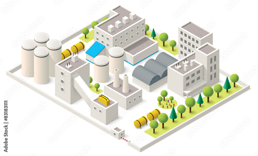 Vector isometric industrial district