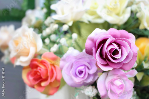 Beautiful vintage roses of artificial flowers