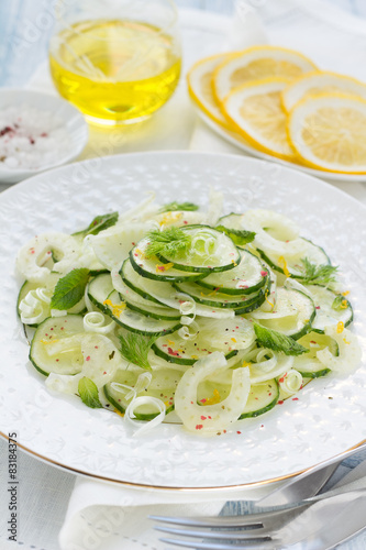 Salad with cucumber, fennel, green onions and mint