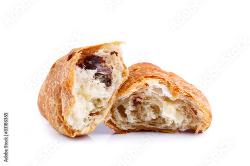Tasty croissant on a white background.
