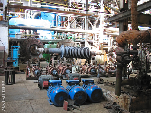 Power generator steam turbine during repair, machinery at a powe