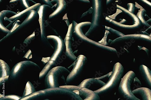 Closeup of metallic and heavy chains photo